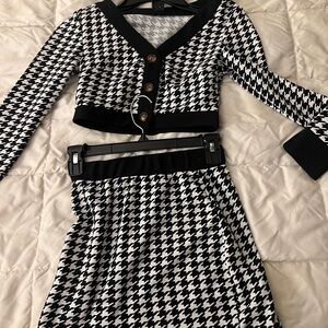 SHEIN Black and White Houndstooth Skirt Set